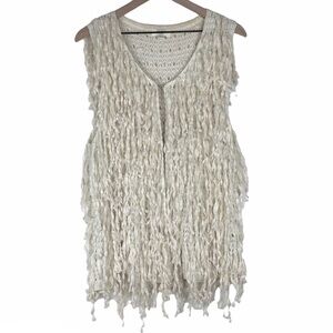 UMGEE Vest Shaggy Chic Yarn Eyelash Pom Pom Boho Hippie Sweater Woven Size Large